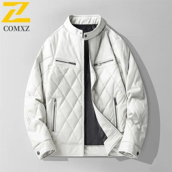 COMXZ Winter Mens PU Leather Jacket Snow Ski Thickened Warm Coat Leisure Trendy Cold Proof Korean Style Motorcycle Jackets 251112