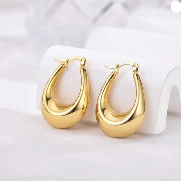 Fashion Glossy Stainless Steel U Shape Hoop Earrings For Women Gold Color Thick Geometric Ear Buckle Huggie Jewelry EarringsXJ251113