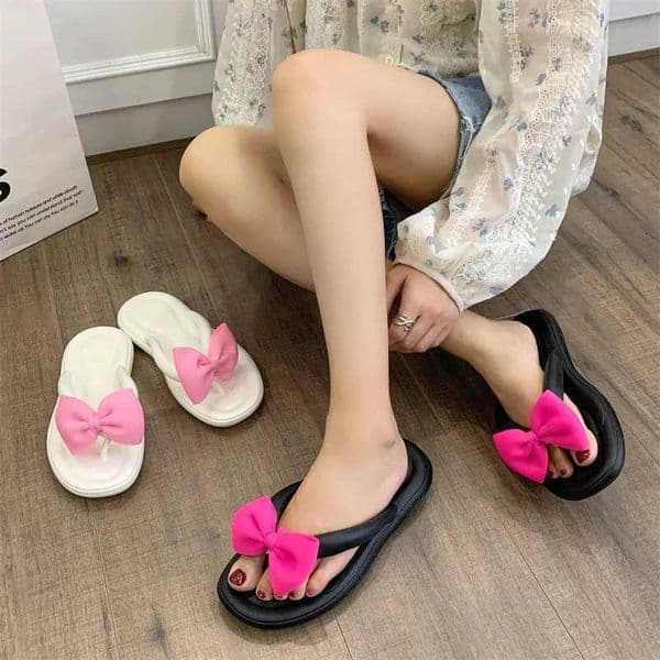 2024 New Womens Bowknot Slippers Adult Sweet Non-Slip Bow Flip Flops Girls Soft Candy Color Fashion Flat Slides Indoor Sandals Z251113