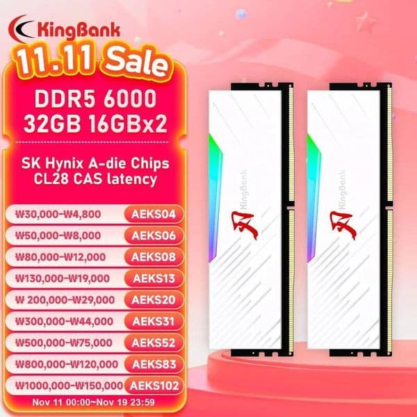 KingBank Heatsink Memoria RAM DDR5 6000mhz 16GB Desktop Memoria DDR5 RAM Dual Channel Computador Desktop PC Hynix A die CL28