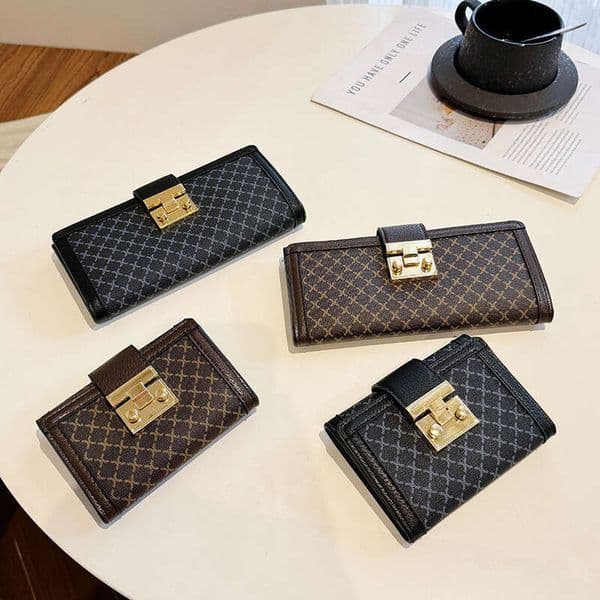 Cross-border Exclusive Women's Long Wallet Fashion Classic Print Short Anti-theft Card Holder Lock Clutch