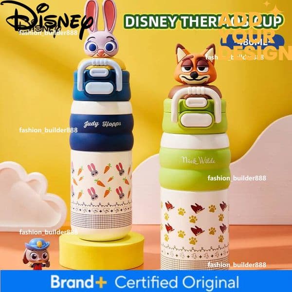 Custom Disney Zootopia Children's Water Bottle Insulated with Straw Unisex School Use Dual Drink Cup Large Capacity Thermos Flask