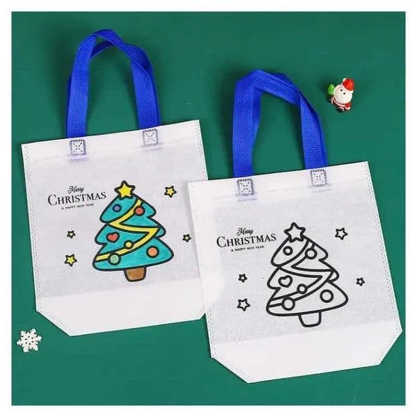 10-50PCS Christmas DIY Graffiti Bags Cartoon Non Woven Handbags for Kids Arts Crafts and Xmas Party Supplies M251113