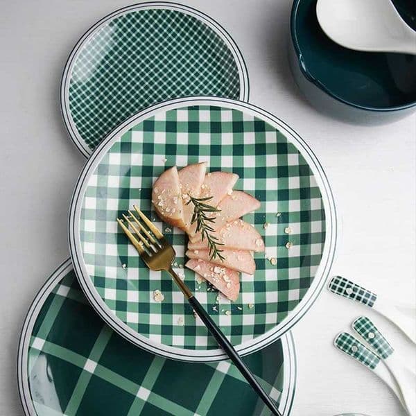 Ceramic Dinnerware Green Checkered Dinner Plate Noodle R Bowl Ramen Bowl Pasta Dessert Dishes Microwave Safe H251113