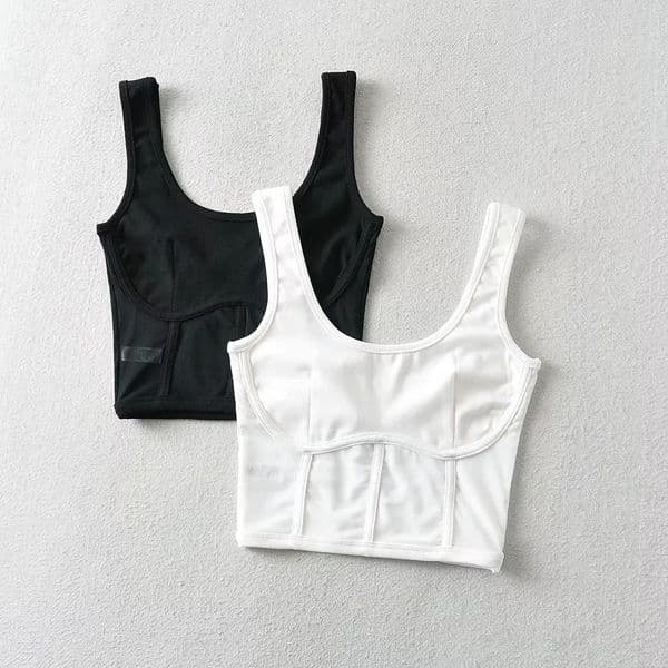 O559 Women's Elastic Backless Vest with Fishbone Label Mesh Splice - Slim Fit Top Women Yoga Tank Bra