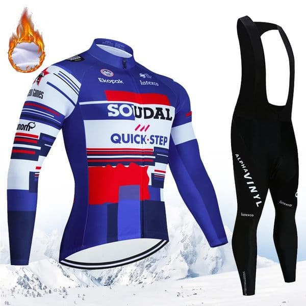 Winter Mens Cycling Outfit Thermal Fleece Jersey Bib Set Costume Bike Mountain Uniform Pants QUICK STEP Mtb Clothing Suit 251113