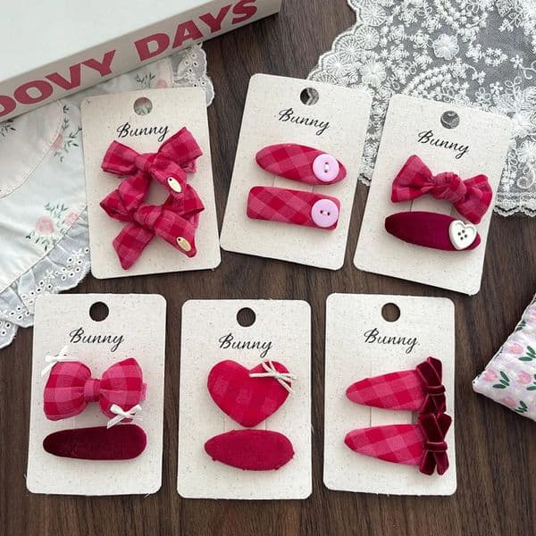 Korean-Style Fuchsia Plaid Fabric Bow Hair Clip For Women Cute Bb Hair Accessory 251111