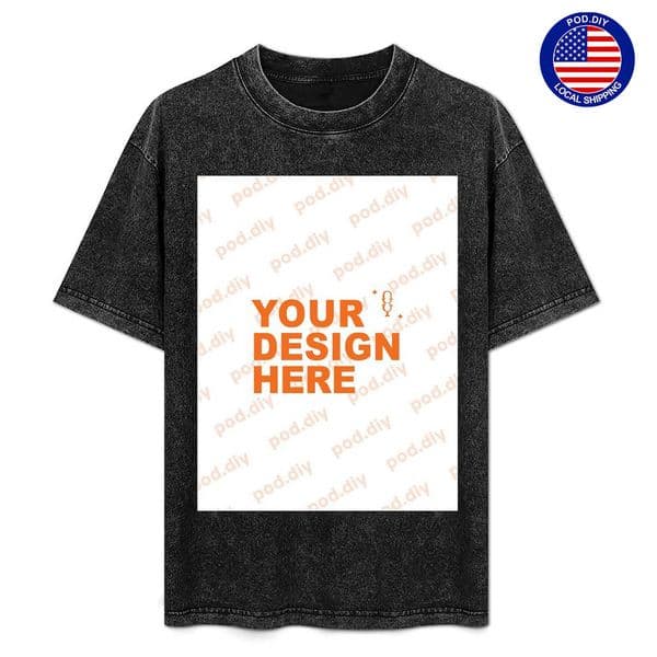 POD.DIY Men's Washed Plus Size T-Shirt Custom Printed Retro Pure Cotton Multi-Color Short-Sleeve Shirt