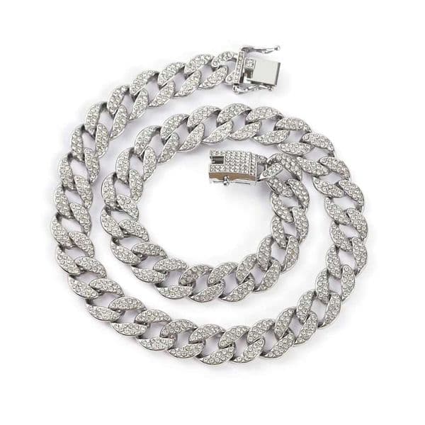 DHcollections Full Dia 15mm Cuban K Chain Necklace Zinc Iced Out Rhies Hiphop Jewelry