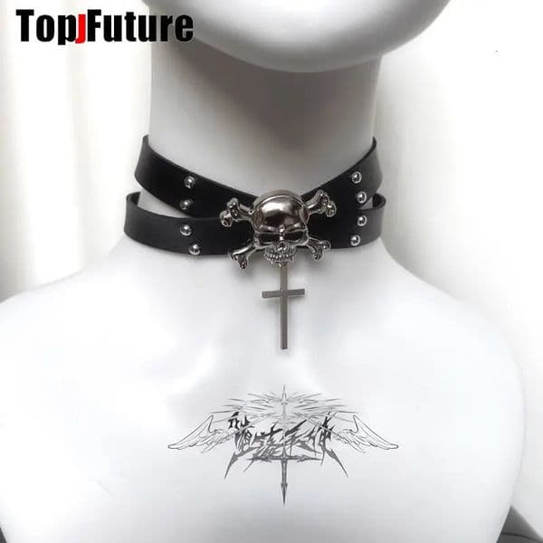 Harajuku Gothic women Men lolita cosplay Punk necklace Lovers streetwear Subculture Spice Y2K Girl Collar Heart Leather choker 251113
