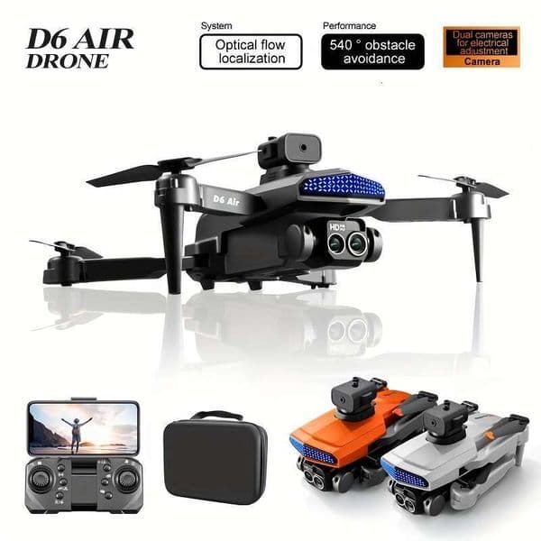 D6 Drone Dual ESC Camera, 540° Intelligent Obstacle Avoidance, Optical Flow Localization, And WIFI Fpv. Foldable RC Quadcopter UAV
