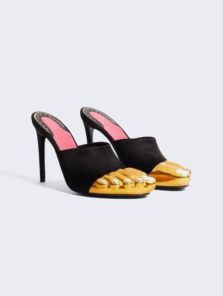 Fashion leather open toed square toe women's medium shoes, double tone suede women's high heels, slippers women's mules