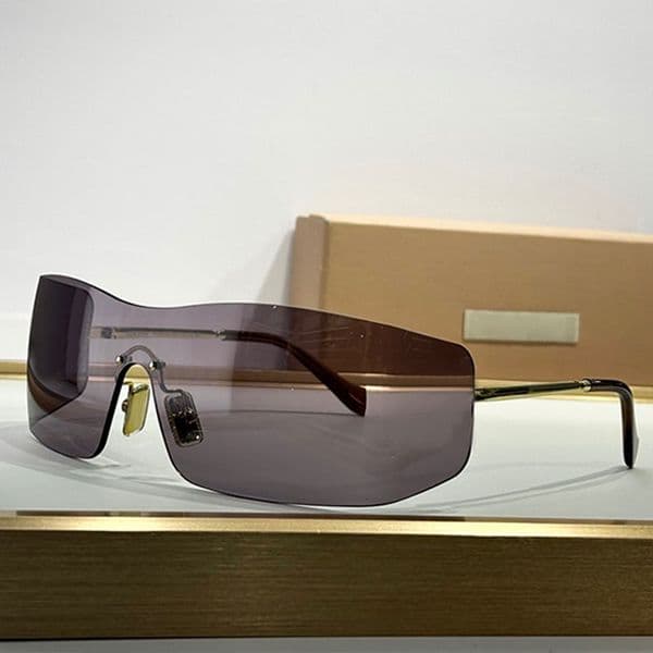2025SS popular women mask glasses B53S luxury designer frameless curved lenses gold metal frame UV400 sunglasses vacation beach lady casual glasses top quality