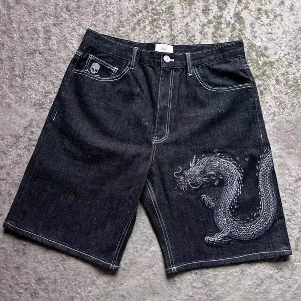 High Street Vintage Streetwear Hip Hop Punk Casual Wide Legs Baggy Jeans Men Trendy Gothic Harajuku Retro Denim Shorts Women 251112BJ