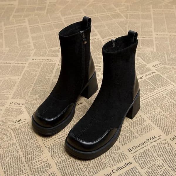 Short Shoes for Woman Black Womens Ankle Boots Sock Footwear Combat Booties Very High Heels Suede Punk Style Heeled Autumn Boot 251113