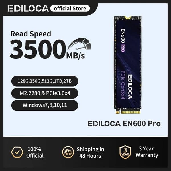 Ediloca EN600 PRO SSD PCIe30x4 NVMe M2 2280 3500MB/s 3D NAND TLC Internal Solid State Drive for PC Desktop and Laptop