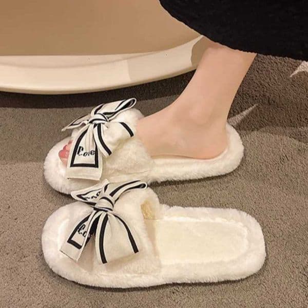 Winter Fashion Comfortable Soft Bowknot Fur Womens Slippers Cute Warm Home Cotton Slippers Non-Slip Thick Sole Plush Slippers Z251113
