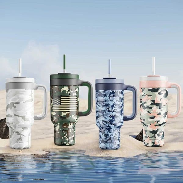 Powcan 40oz New Roller Handle Straw Camouflage Printed Stainless Steel Travel Leak proof Vacuum Car Cup Outdoor Vacuum CupXJ250414
