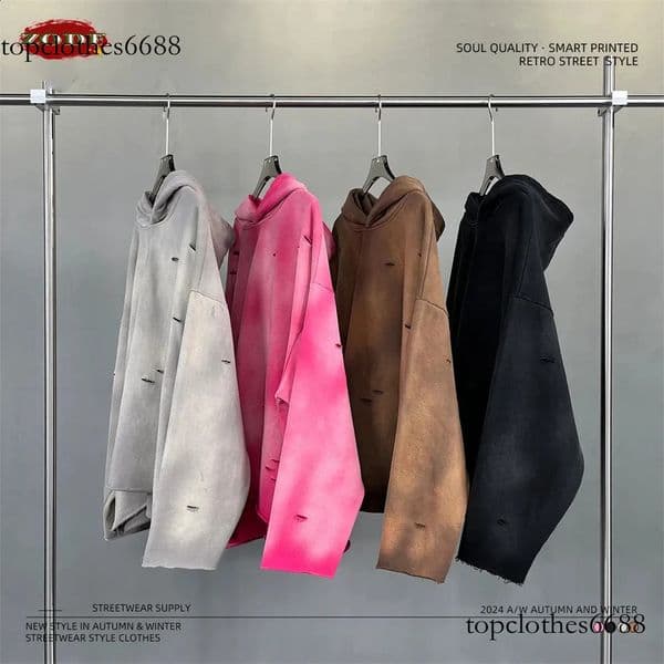 Zodutumn Winter Men Monkey Washed Hoodies Unisex Disstressed Ripped Heavyweight Knitted 450Gsm Hooded Pullovers Hy0909 240816