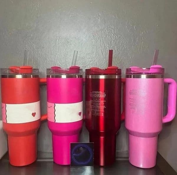 USA Warehouse Cosmo Pink Winter PINK Shimmery LIMITED EDITION 40 oz Tumblers 40oz Mugs Lid Straw Big Capacity Beer Water Bottle Valentines Day Gift 0414 W260227