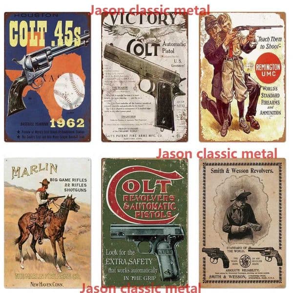 Retro Shooting Winchester Colts Metal Plaque Plate Painting Iron Tin Sign Wall Art Picture For Hunters Home Living Room DecorM251114