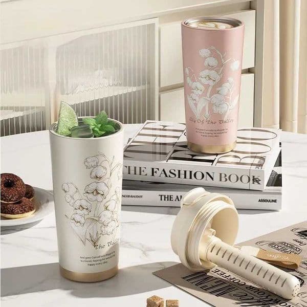 GIANXI Lily of The Valley Design Travel Portable Leak proof Small Cup Coffee Cup Stainless Steel Car Cup Cold Cup Handheld CupXJ250414