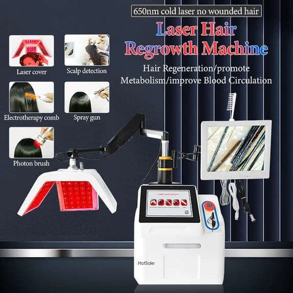 2026 Latest Desktop Laser Hair Growth Advanced Anti Hair Loss Therapy 650Nm Itchy Scalp Treatment 5 In 1 Electro + Phototherapy Scalp Detection Machine