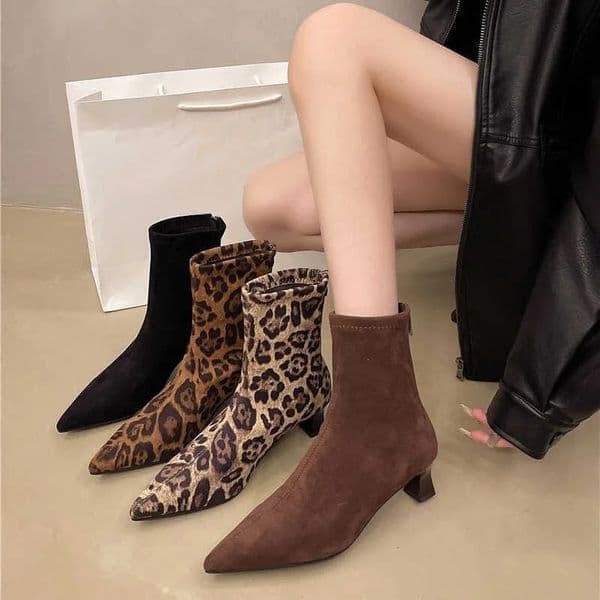 Fashion Leopard Print Women Ankle Boots Sexy Pointed Toe Short Booties Plus Size Woman High Heels Shoes De Mujer 251113