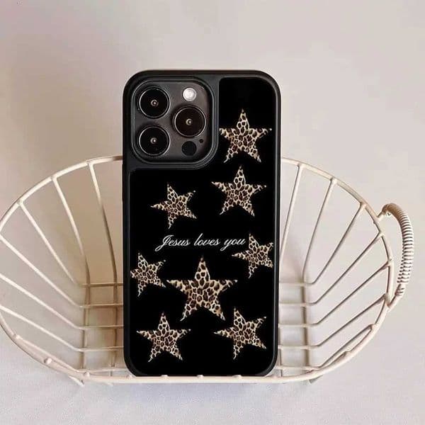 ins Leopard-print starsblack Edge Epoxy Phone Case TPU Anti-drop Phone Case For iPhone XR/11/12/13/14/15/16/17 Pro MaxM251114