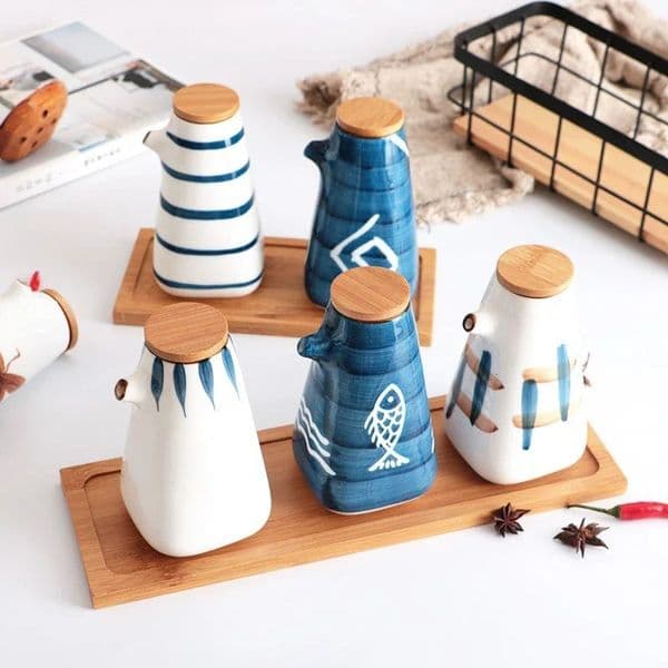 Japanese Style Soy Sauce Bottle Vinegar Cruet Ceramic Cooking Oil Container Seasoning Pot Dispenser Kitchen Supplies 250414