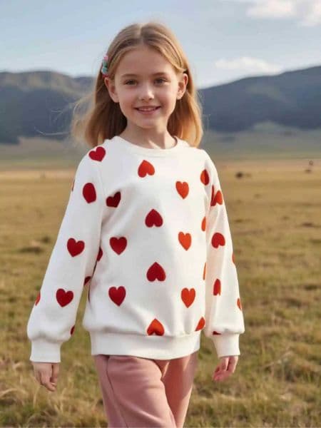 Spring and autumn childrens hoodie girls solid color full print love pullover long sleeve casual comfortable lovely shirtW251115