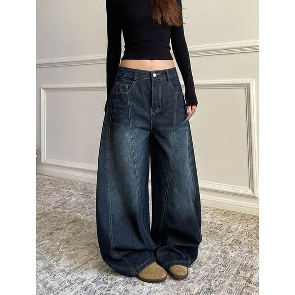 Blue Womens Retro Y2K 2000s Wide Leg Baggy Casual Denim Trouser High Waist Loose Jeans 2024 Autumn Harajuku Full Length Pants 251114