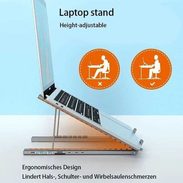 8 IN 1 Laptop Stand Docking Station Aluminum Alloy Foldable and Liftable USB-C Docking StationM251115