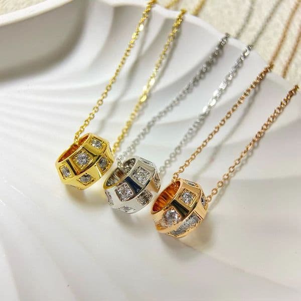 Designer necklace new fashion compartment inlaid with diamonds fashion necklace for couples multifunctional checkered diamond necklace in three colors