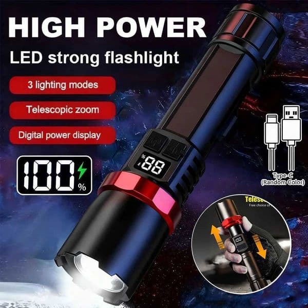 Super Bright LED Flashlight USB Rechargeable Flashlights with Tactical Zoom High Power Spotlight Outdoor Camping Fishing Torch Z251115