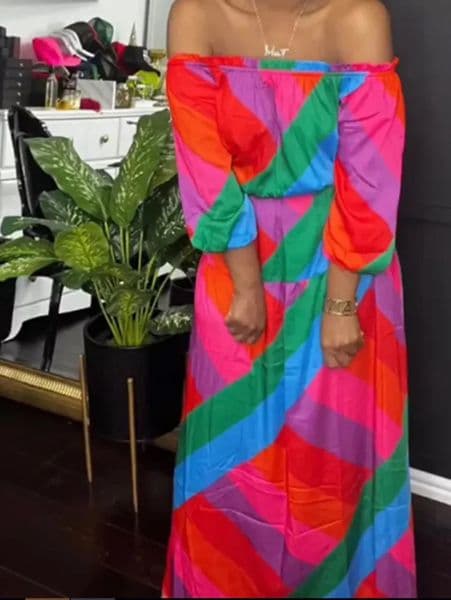 Large size womens 2025 summer sexy printed strapless long sleeved dress with colorful polyester on sale 250407BANJIA