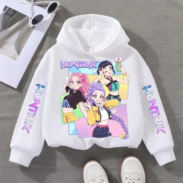KPop Devil Hunter Cute Printed Boys and Girls Autumn/Winter Casual Fashion Childrens Warm Hooded SweatshirtW251115