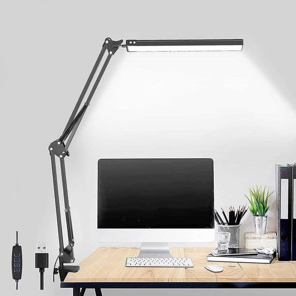 LED Table Lamp Metal Swing Arm Desk Lamp Clamp Desk Lamp Dimmable With USB Charging Port3 Color Modes Modern With 10 BrightnesW251115