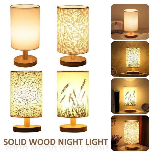 New Linen Table Lamp Touch Control LED Linen Night Lamp w/Warm White Light Linen Nightstand Lamp USB Powered Wooden Beside LampW251115