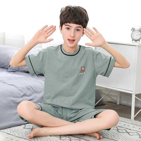 Teenage boys and girls pajamas summer short sleeved childrens clothing pajamas cotton pajamas set children 8 10 12 14 16 years oldXJ250415