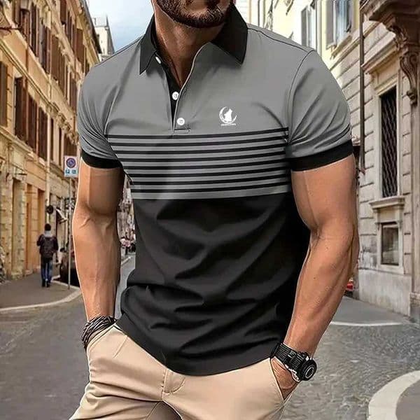 Mens Striped Polo Shirts Shirt Short Sleeve Polo Shirts Collared Shirts Business Casual WorkWear Buttons Spring Summer X251115