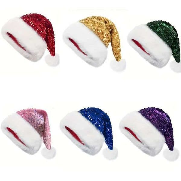 New Christmas decorative atmosphere hat double sequined hat Haipai wool hat into thickened long hair hat santa claus santa hat Y251115