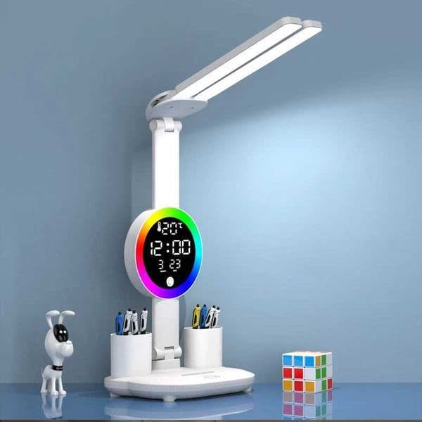LED Table Lamp Rechargeable Touch Dimmable for Study Desk Readin Light Night Light with Fan USB Clock Display Reading Desk LightW251115