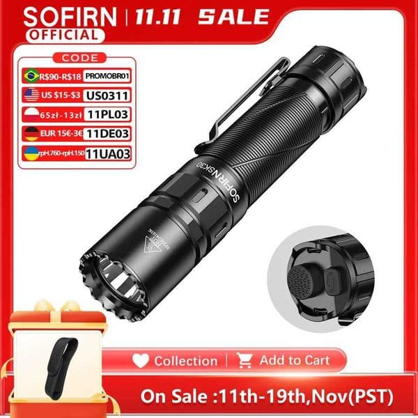 SOFIRN SK30 3000LM Tactical Flashlight 6000K SFT70 LED Light 21700 USB C Rechargeable EDC Torch with Double Switch Z251115