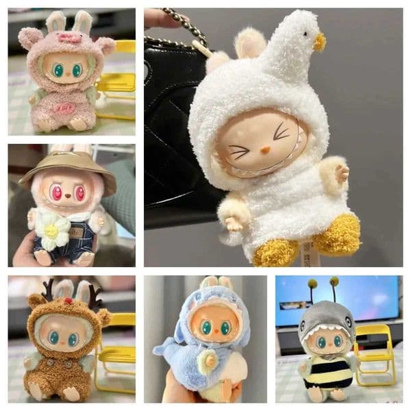 Korean Kpop Exo Labubu V1 V2 Idol Doll Goose Dinosaur Macaron Clothing Gift Mini Plush Doll Clothing Accessories X250415