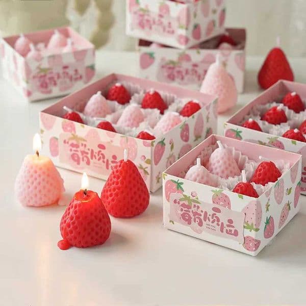 4pcs Strawberry Aromatherapy Candles Mini Strawberry Scented Candles Wedding Birthday Party Gift Candle Home Decoration C251115