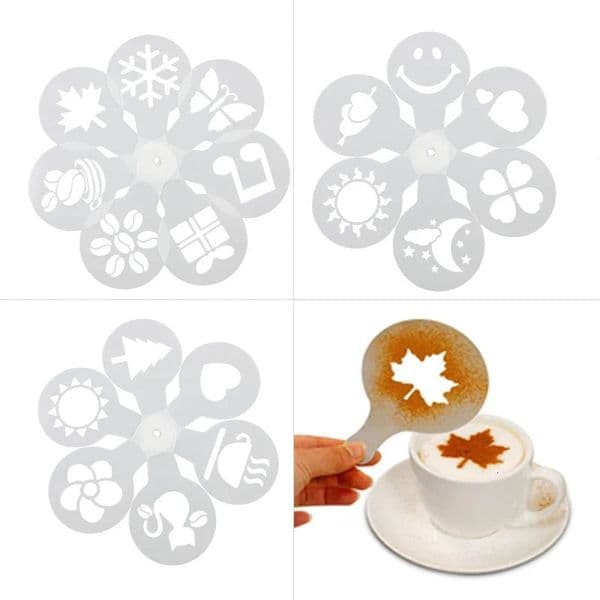 19Pcs Coffee Stencils Fancy Coffee Printing Model Foam Spray Cake Stencils Coffee Drawing Cappuccino Mold 250414BJ
