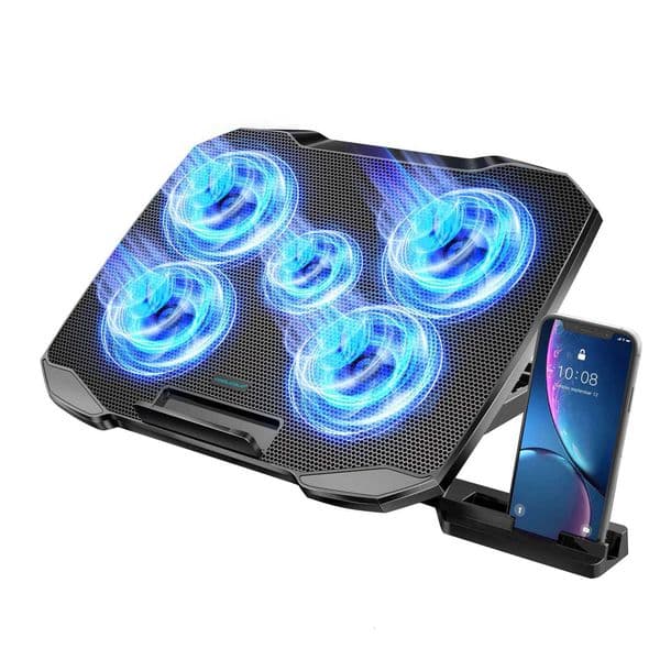COOLCOOLD Laptop Cooling pad for 12-17 Inch Laptop Cooler Stand 5 quiet fans 5 Angle Adjustable with phone holderM251115