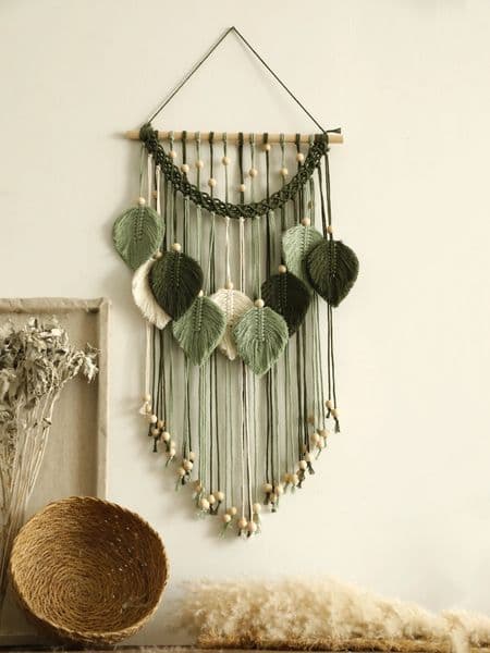Multicolor Leaves Tapestry Boho Hand Woven Macrame With Wooden Beads Crafts Wall Hanging Nordic Home Decoration Mother Day Gift 251114