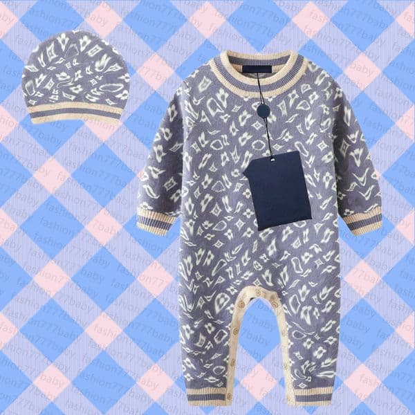 Fashion baby Boys girls Rompers kids designer jacquard weave cotton Long sleeve jumpsuit newborn romper |+hat Kids Clothing Jumpsuits&Rompers